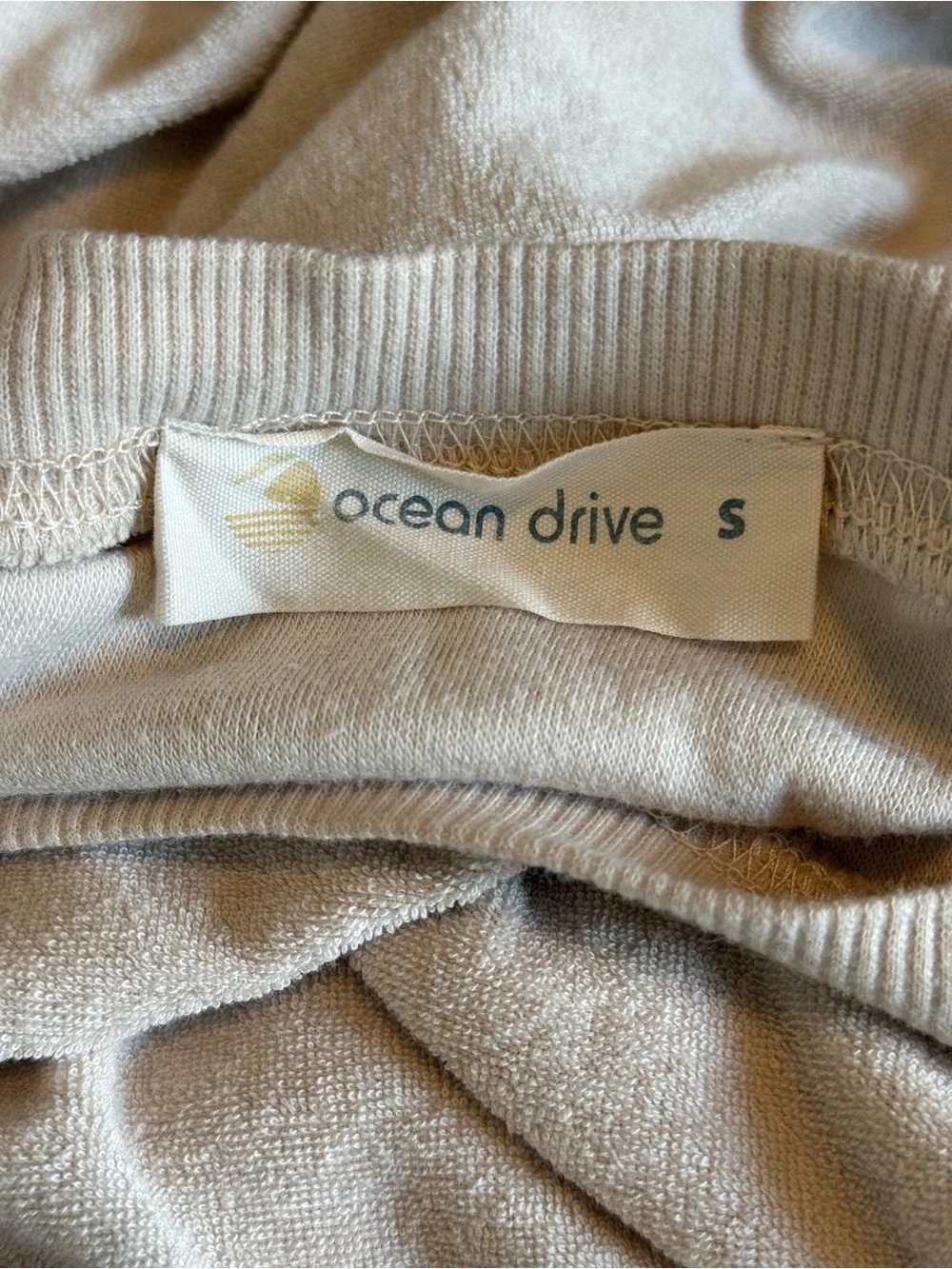 Ocean Drive Terry Knit Boat Neck Pullover Sweatshirt Beige Small